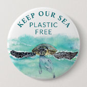 海のカメ保は、私たちの海のプラスチックの自由な保存 缶バッジ (正面)