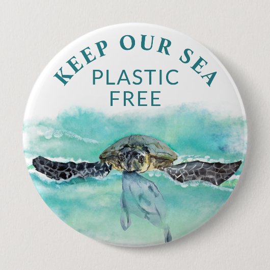 海のカメ保は、私たちの海のプラスチックの自由な保存 缶バッジ (正面)