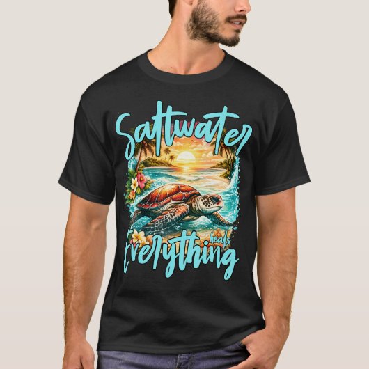 海のカメ 熱帯の癒し サルタウォーター・ヒールズ・エブリシング Tシャツ (正面)