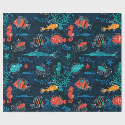 海のカラフルな魚 ラッピングペーパー (フラット)