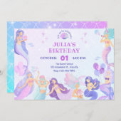 海のカラフル誕生日パーティーの下の人魚 招待状 (正面/裏面)
