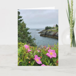 海のカードでピンクの花空白の（内側） カード