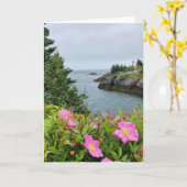 海のカードでピンクの花空白の（内側） カード (黄色い花)