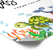 海のカードとギフトの下の水色誕生日 ポスター (角)