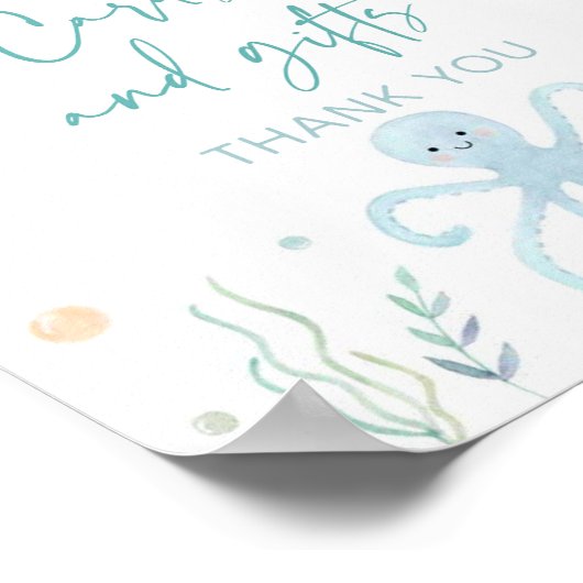 海のカードとギフトサインの下の青いパステル ポスター (角)