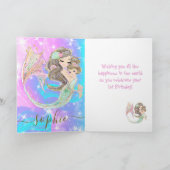 海のカードの下のマーメイドピンク誕生日 カード (内部)