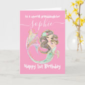 海のカードの下のマーメイドピンク誕生日 カード (黄色い花)