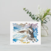 海のカードの真ん中に馬ありがとう 箔シーズンポストカード (立ち正面)