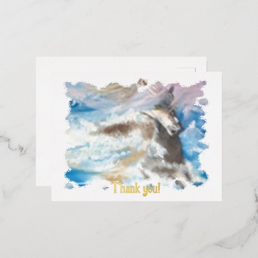 海のカードの真ん中に馬ありがとう 箔シーズンポストカード (正面/裏面)