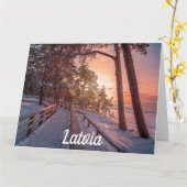 海のカードの近くの松の森の冬の夕日 カード (黄色い花)