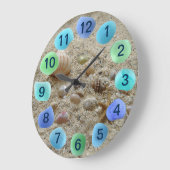 海のガラスの大きな時計とビーチ砂の貝殻 ラージ壁時計 (傾斜)