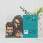 海のガラス写真の結婚式QRコード日付を招救入 招待状 (スタンド正面)