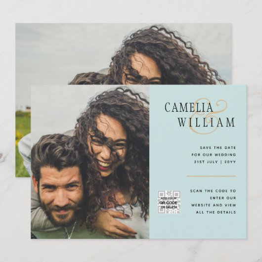 海のガラス写真の結婚式QRコード日付を招救入 招待状 (正面/裏面)