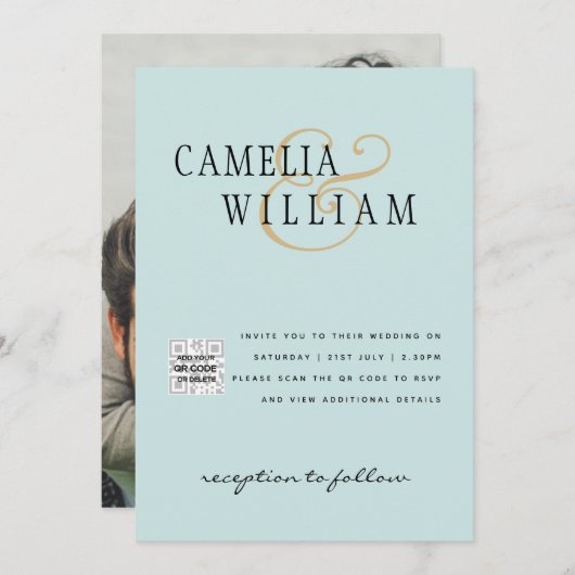 海のガラス写真の結婚式QRコード日付を招救入 招待状 (正面/裏面)