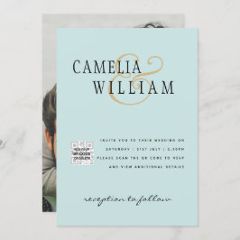 海のガラス写真の結婚式QRコード日付を招救入 招待状