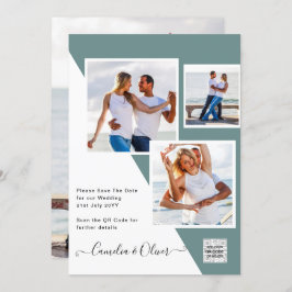 海のガラス写真の結婚式QRコード日付を招救入 招待状
