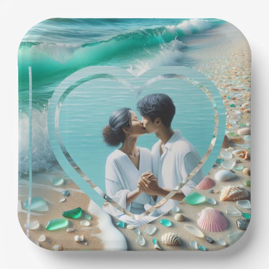 海のガラス フォト ウェディング ペーパープレート (正面)