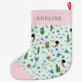 海のガーリー下でピンクの魔法の人魚の子供 ラージクリスマスストッキング (裏面)