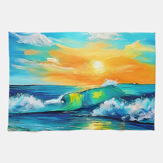 海のキス: Sunset Waves キッチンタオル (横)