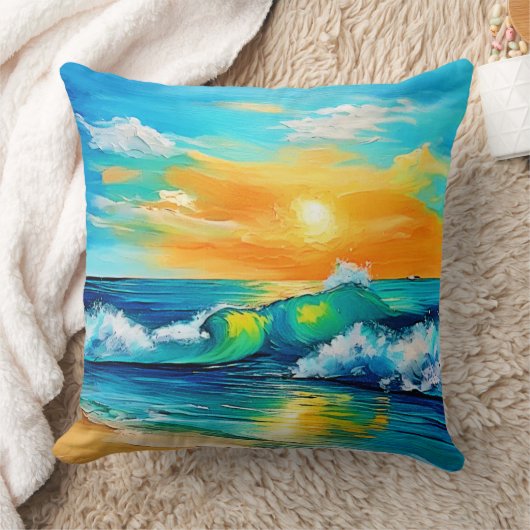 海のキス: Sunset Waves クッション (ブランケット)