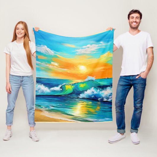 海のキス: Sunset Waves フリースブランケット (インサイチュ)