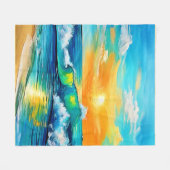 海のキス: Sunset Waves フリースブランケット (正面(横))