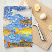 海のキッチンタオルに入っている魚の多さ キッチンタオル (四つ折り)