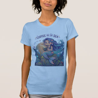 海のキュートなキャラクターとコーヒーの仲間たち Tシャツ