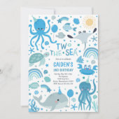 海のキュートな海洋生物 2歳の誕生日パーティー 招待状 (正面)