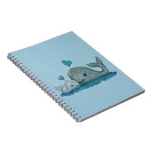 海のクジラのお母さんおよびベビーの水泳 ノートブック (右側)