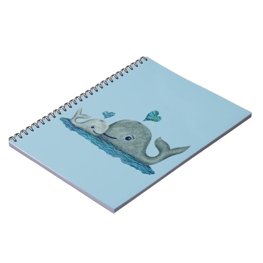海のクジラのお母さんおよびベビーの水泳 ノートブック (左側)