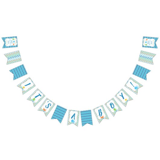 海のクジラの下でそれは男の子のベビーシャワーの旗です バンティングフラッグ (全)