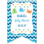 海のクジラの下でそれは男の子のベビーシャワーの旗です バンティングフラッグ (第1の旗)