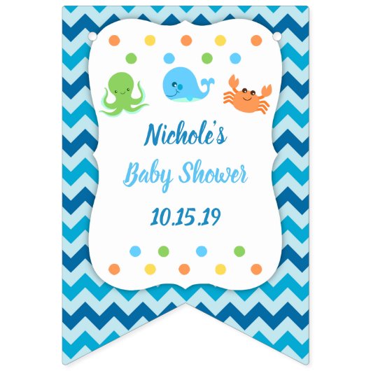 海のクジラの下でそれは男の子のベビーシャワーの旗です バンティングフラッグ (第1の旗)