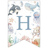海のクジラの1歳の誕生日バナー バンティングフラッグ (第2の旗)