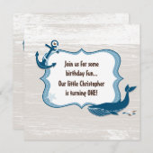 海のクジラの1歳誕生日招待状 男の子用 招待状 (正面/裏面)