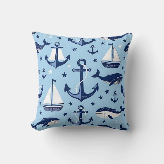 海のクジラ アンカー ヨット パターン クッション (正面)