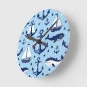 海のクジラ アンカー ヨット パターン ラウンド壁時計 (傾斜)