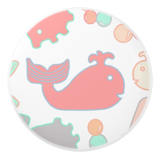 海のクジラ、パステル調航海のなおもしろいの創造物 セラミックノブ (正面)