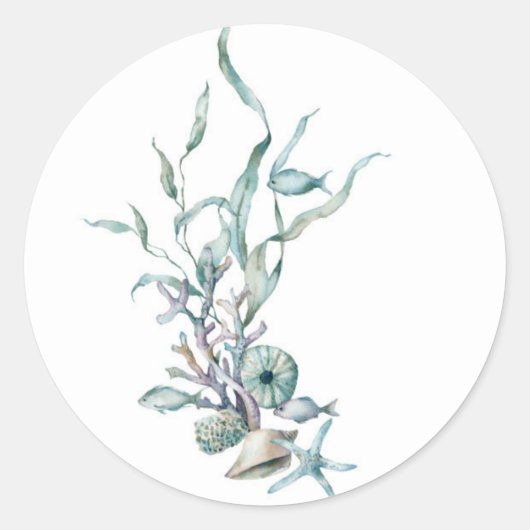 海のクラゲのシールの下の水色 ラウンドシール (正面)