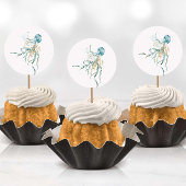 海のクラゲのシールの下の水色 ラウンドシール