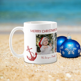 海のクリスマスお父さん4枚フォトコラージュ コーヒーマグカップ