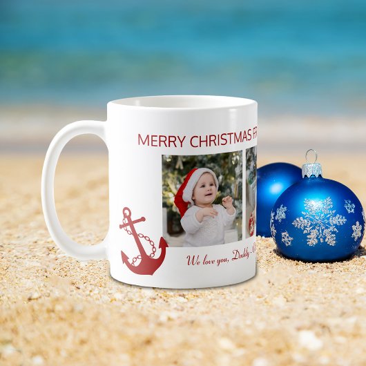 海のクリスマスお父さん4枚フォトコラージュ コーヒーマグカップ