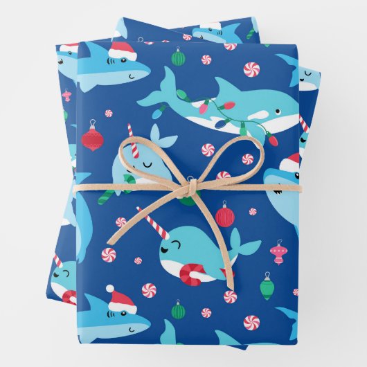 海のクリスマスのパッチワークの下の子供たち ラッピングペーパーシート (インサイチュ)