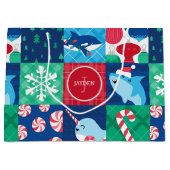 海のクリスマスのパッチワークの下の子供たち ラージペーパーバッグ (正面)