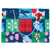 海のクリスマスのパッチワークの下の子供たち ラージペーパーバッグ (裏面)