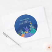 海のクリスマスのラウンドクラシックステッカーの下 ラウンドシール (封筒)