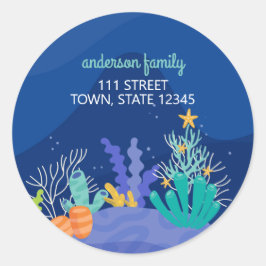 海のクリスマスのラウンドクラシックステッカーの下 ラウンドシール