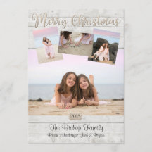 海のクリスマスカード　フォトウッド背景