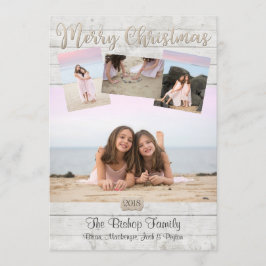 海のクリスマスカード フォト ウッド背景 招待状